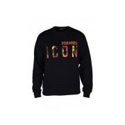 Dsquared2 Svart Grafisk Palm Tree Sweatshirt Black, Herr