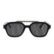 Fendi Glamorösa geometriska solglasögon med svart acetatram och gråa l...