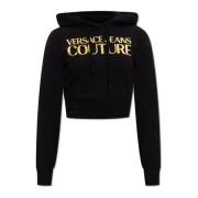 Versace Jeans Couture Cropped hoodie med logotyp Black, Dam