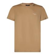 Balmain Beige Ekologisk Bomull T-Shirt med Flockat Logotyp Beige, Herr