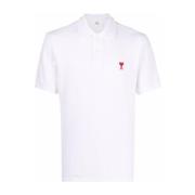 Ami Paris Röd Logo Vit Polo Skjorta White, Herr