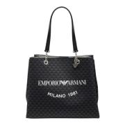Emporio Armani Logo Tote Bag med Magnetstängning Black, Dam