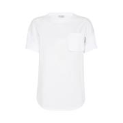 Brunello Cucinelli Vit Bomull Crew-Neck T-Shirt White, Dam