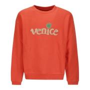 ERL Röd Venice Crewneck Stickad Tröja Red, Herr