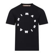 Marni Svart Bomull T-Shirt med Dubbel Vit Logotyp Black, Unisex