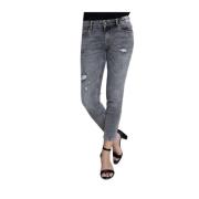 Zhrill Anita Grey Cropped Jeans med Vintage Detaljer Gray, Dam