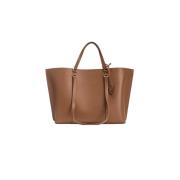 Pinko Brun läder shopper väska med avtagbart hänge Brown, Dam