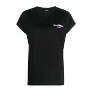 Balmain Flockad Logotyp Ekologisk Bomull T-shirt Black, Dam