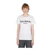 Balmain Logo Print Crewneck T-Shirt White, Herr