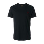 Polo Ralph Lauren Svart bomull T-shirt med röd logobrodyr Black, Herr