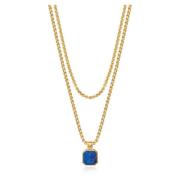 Nialaya Gold Necklace Layer with 3mm Box Chain and Blue Lapis Square N...