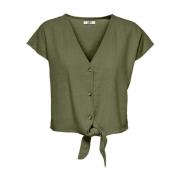 Jacqueline de Yong Grön V-ringad T-shirt, korta ärmar Green, Dam