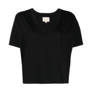 Loulou Studio Svart V-Hals T-Shirt Black, Dam