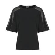 Brunello Cucinelli Svart bomullst-shirt med mässingsdetaljer Black, Da...