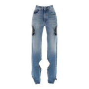 Off White Meteor Cut Out Straight Jeans Blue, Dam