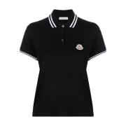 Moncler Svart Randig Polo Skjorta med Logopatch Black, Dam