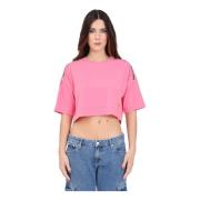 Moschino Rosa Logotyp T-shirt med Gul Rand Pink, Dam