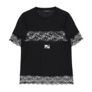 Dolce & Gabbana Bomullst-shirt med spetsinsatser Black, Dam