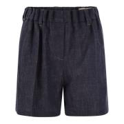 Brunello Cucinelli Denim Shorts med elastisk midja Blue, Dam