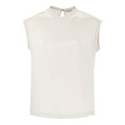 Brunello Cucinelli Silk T-shirt med Monili-detaljer White, Dam