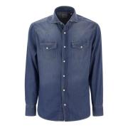 Brunello Cucinelli Ljus Denim Western Skjorta med Tryckknappar Blue, H...