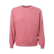 Brunello Cucinelli Bomulls Crew-neck Sweater med Ruffle Pink, Herr