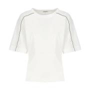 Brunello Cucinelli Vit Bomullst-shirt med Messingdetaljer White, Dam