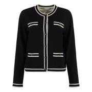 Tory Burch Kontrast Trimmad Merinoull Cardigan Black, Dam