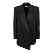 Alexander McQueen Svart Ull Siden Revers Blazer Black, Dam