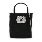 Roger Vivier Satinfickväska med Crystal Bouquet Strass Black, Dam