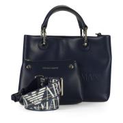 Emporio Armani Mellanstor handväska med präglad logotyp Blue, Dam