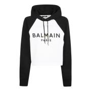 Balmain Stilig Raglan Cropped Hoodie Black, Dam