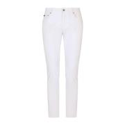 Dolce & Gabbana Slim Fit Vita Jeans med Logo Plaque White, Herr