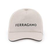 Salvatore Ferragamo Logo Baseball Cap med läderkant Beige, Herr