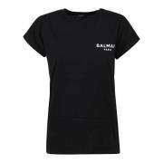 Balmain Sammetseffekt Flock Detalj T-Shirt Black, Dam
