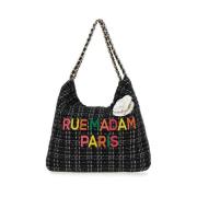 Rue Madam Multifärgad Tweed Shoppingväska med Broderad Logotyp Black, ...