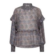 Co'Couture Indiacc Frill Blouse Navy Multicolor, Dam