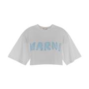 Marni Bomull Crop T-shirt White, Dam