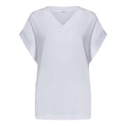 Malo Vit Loose Fit T-shirt med V-ringning och knappar White, Dam