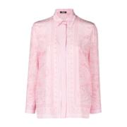Versace Rosa Barocco Print Siden Skjorta Pink, Dam