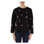 Emporio Armani Bomullssweatshirt med dekorerade stenar Black, Dam