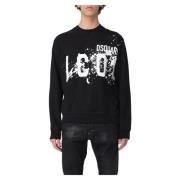Dsquared2 Icon Scribble Cool Fit Crewneck Sweater Black, Herr