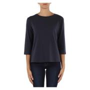 Max Mara Stretch Bomull T-shirt med Logo Print Blue, Dam