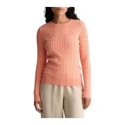 Gant Stretch Cotton Cable C-Neck Sweater Pink, Dam