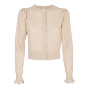 Ulla Johnson Ivory Cashmere Cardigan med Ruffles Beige, Dam