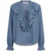 Co'Couture Denim Ruffle Skjorta Blue, Dam