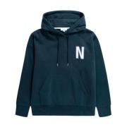 Norse Projects Arne N Logo Print Hoodie Blue, Herr