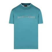 Emporio Armani Logo Broderade T-shirts och Polos Blue, Herr