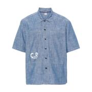 C.p. Company Logo Print Denim Blå Skjorta Blue, Herr