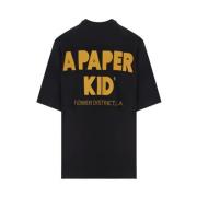 A Paper Kid Svart Logo Print Oversize T-shirt Black, Herr